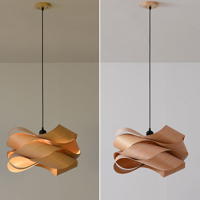Contemporary Creative Twisted Iron Wood 1-Light Pendant Light For Living Room