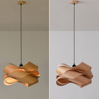 Contemporary Creative Twisted Iron Wood 1-Light Pendant Light For Living Room