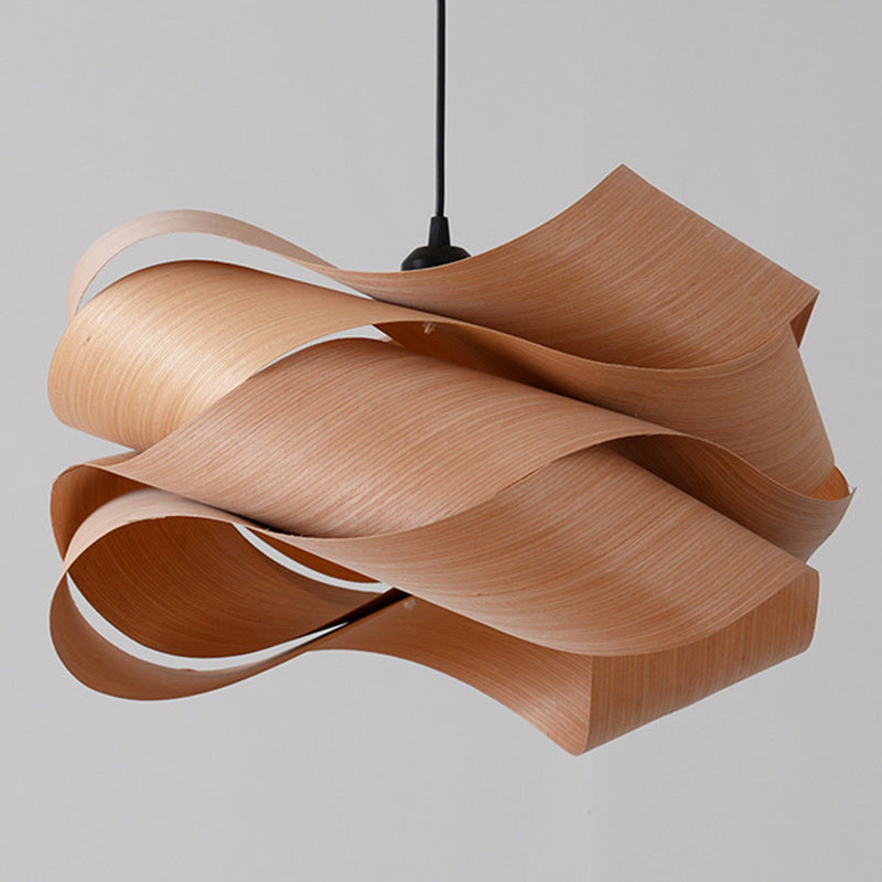 Contemporary Creative Twisted Iron Wood 1-Light Pendant Light For Living Room