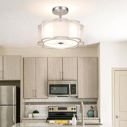 Modern Transitional Flower Iron Fabric 1-Light Semi-Flush Mount Ceiling Light For Living Room