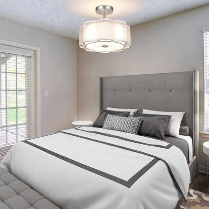 Modern Transitional Flower Iron Fabric 1-Light Semi-Flush Mount Ceiling Light For Living Room