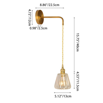 Contemporary Nordic Drum Copper Glass 1-Light Wall Sconce Lamp For Living Room