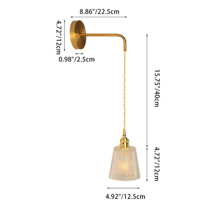Contemporary Nordic Drum Copper Glass 1-Light Wall Sconce Lamp For Living Room