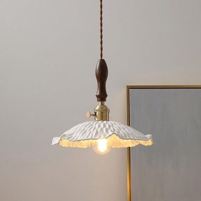 Traditional Japanese Dome Iron Wood Glass 1-Light Pendant Light For Living Room