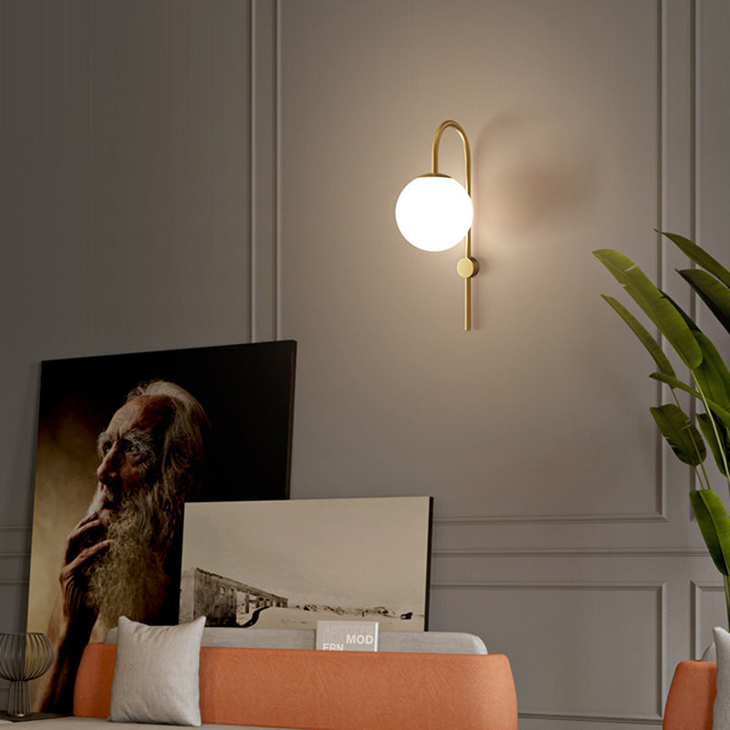 Contemporary Nordic Globe Copper Glass 1-Light Wall Sconce Lamp For Living Room