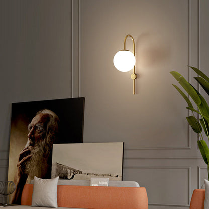 Contemporary Nordic Globe Copper Glass 1-Light Wall Sconce Lamp For Living Room