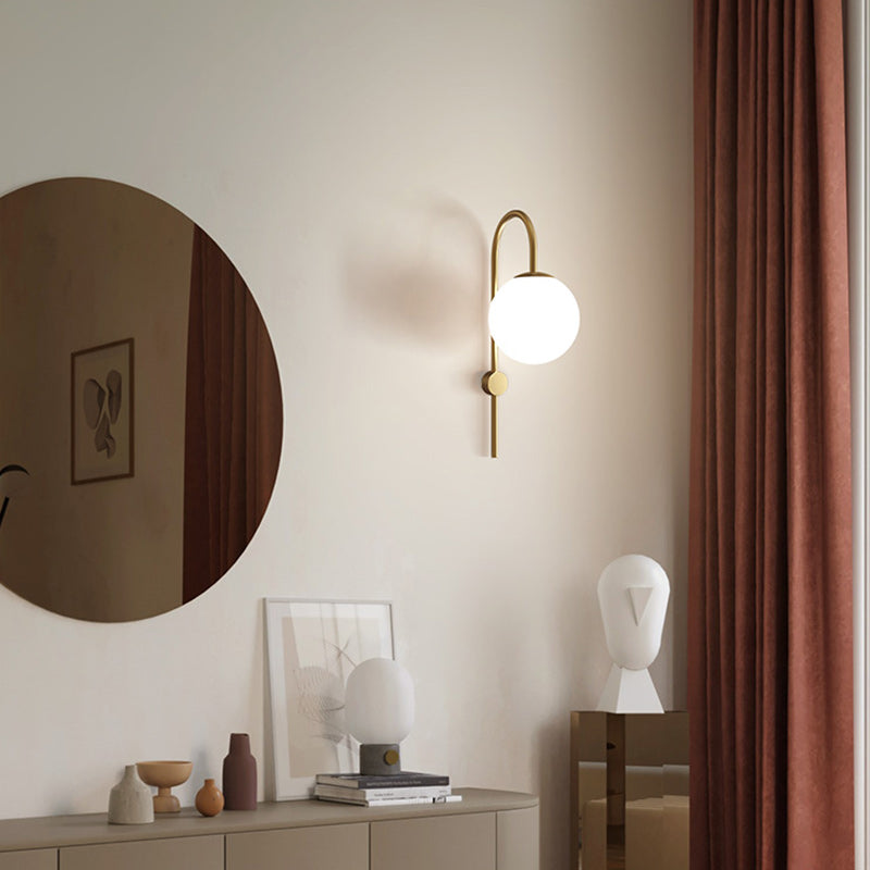 Contemporary Nordic Globe Copper Glass 1-Light Wall Sconce Lamp For Living Room