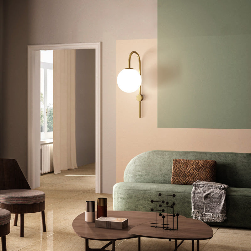 Contemporary Nordic Globe Copper Glass 1-Light Wall Sconce Lamp For Living Room