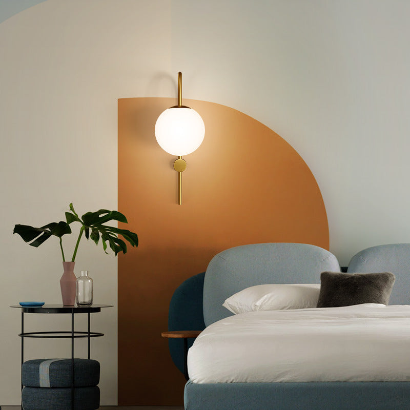 Contemporary Nordic Globe Copper Glass 1-Light Wall Sconce Lamp For Living Room