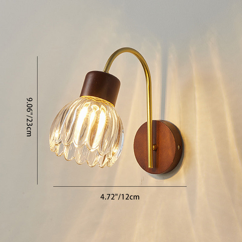 Traditional Vintage Drum Iron Wood Glass 1-Light Wall Sconce Lamp For Living Room