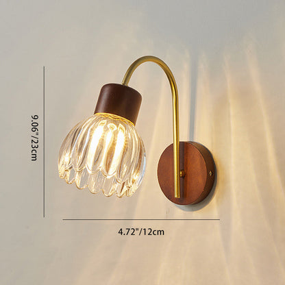 Traditional Vintage Drum Iron Wood Glass 1-Light Wall Sconce Lamp For Living Room
