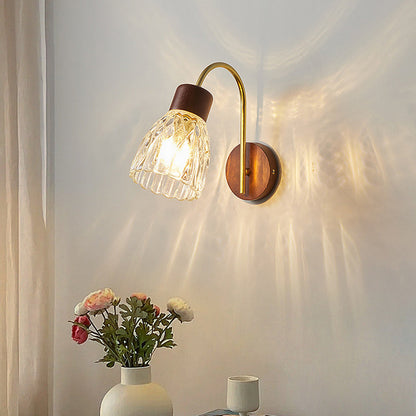 Traditional Vintage Drum Iron Wood Glass 1-Light Wall Sconce Lamp For Living Room