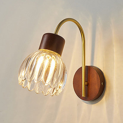 Traditional Vintage Drum Iron Wood Glass 1-Light Wall Sconce Lamp For Living Room