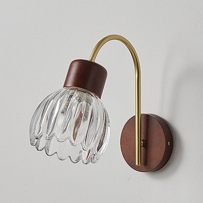 Traditional Vintage Drum Iron Wood Glass 1-Light Wall Sconce Lamp For Living Room