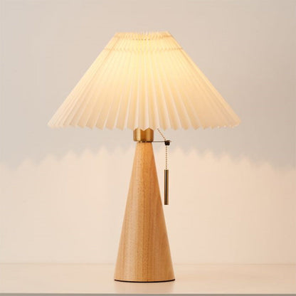 Traditional Japanese Dome Wood Fabric 1-Light Table Lamp For Living Room