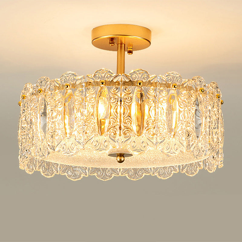 Traditional French Round Copper Glass 5/6/8-Light Semi-Flush Mount Ceiling Light For Living Room