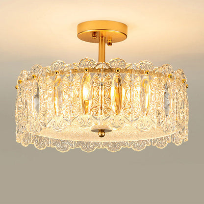 Traditional French Round Copper Glass 5/6/8-Light Semi-Flush Mount Ceiling Light For Living Room