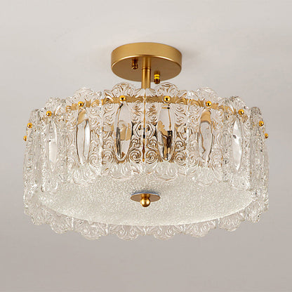 Traditional French Round Copper Glass 5/6/8-Light Semi-Flush Mount Ceiling Light For Living Room