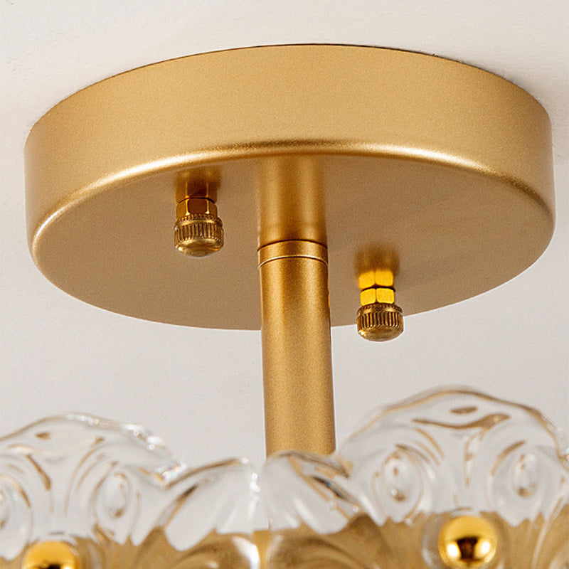 Traditional French Round Copper Glass 5/6/8-Light Semi-Flush Mount Ceiling Light For Living Room