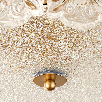 Traditional French Round Copper Glass 5/6/8-Light Semi-Flush Mount Ceiling Light For Living Room