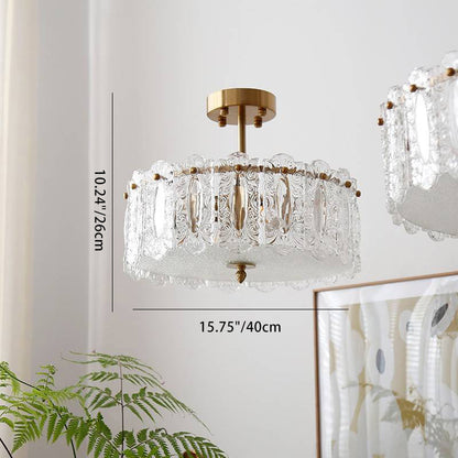 Traditional French Round Copper Glass 5/6/8-Light Semi-Flush Mount Ceiling Light For Living Room