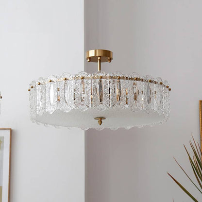 Traditional French Round Copper Glass 5/6/8-Light Semi-Flush Mount Ceiling Light For Living Room