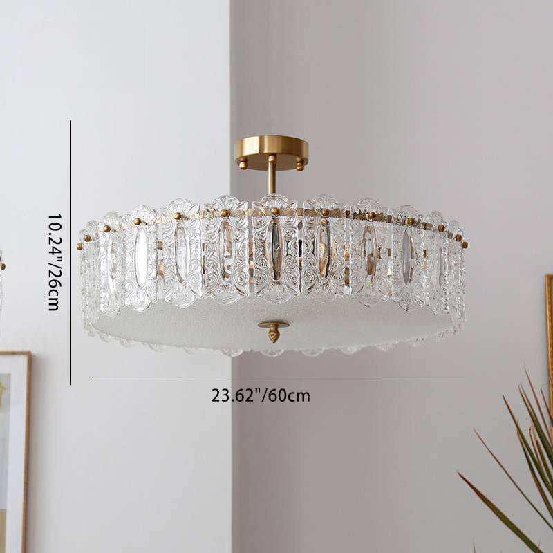 Traditional French Round Copper Glass 5/6/8-Light Semi-Flush Mount Ceiling Light For Living Room