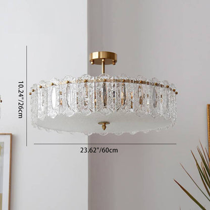 Traditional French Round Copper Glass 5/6/8-Light Semi-Flush Mount Ceiling Light For Living Room