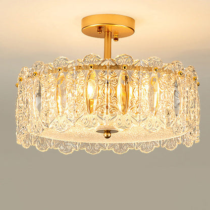 Traditional French Round Copper Glass 5/6/8-Light Semi-Flush Mount Ceiling Light For Living Room