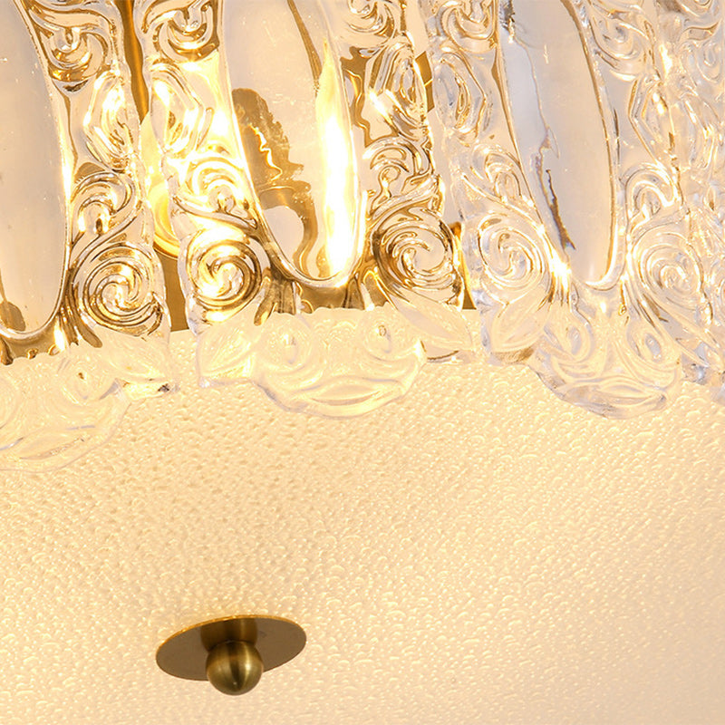 Traditional French Round Copper Glass 5/6/8-Light Semi-Flush Mount Ceiling Light For Living Room