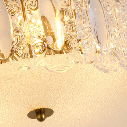 Traditional French Round Copper Glass 5/6/8-Light Semi-Flush Mount Ceiling Light For Living Room