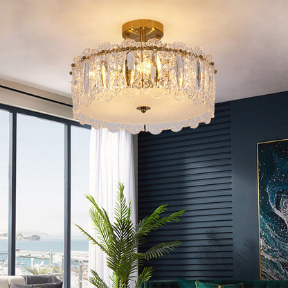 Traditional French Round Copper Glass 5/6/8-Light Semi-Flush Mount Ceiling Light For Living Room