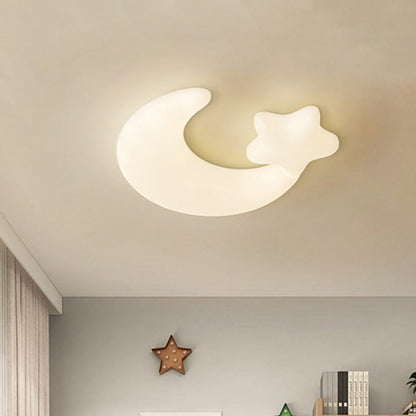 Contemporary Creative Moon Iron Plastic LED Kids Flush Mount Ceiling Light For Living Room