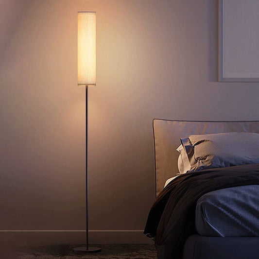 Contemporary Nordic Column Iron Fabric 1-Light Standing Floor Lamp For Living Room