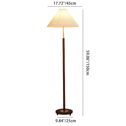 Contemporary Nordic Column Copper Wood Fabric 1-Light Standing Floor Lamp For Living Room