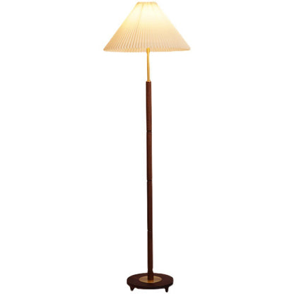 Contemporary Nordic Column Copper Wood Fabric 1-Light Standing Floor Lamp For Living Room