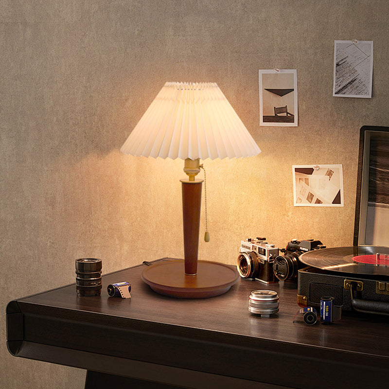Traditional Vintage Dome Iron Wood Fabric 1-Light Table Lamp For Living Room