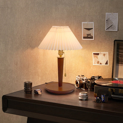 Traditional Vintage Dome Iron Wood Fabric 1-Light Table Lamp For Living Room
