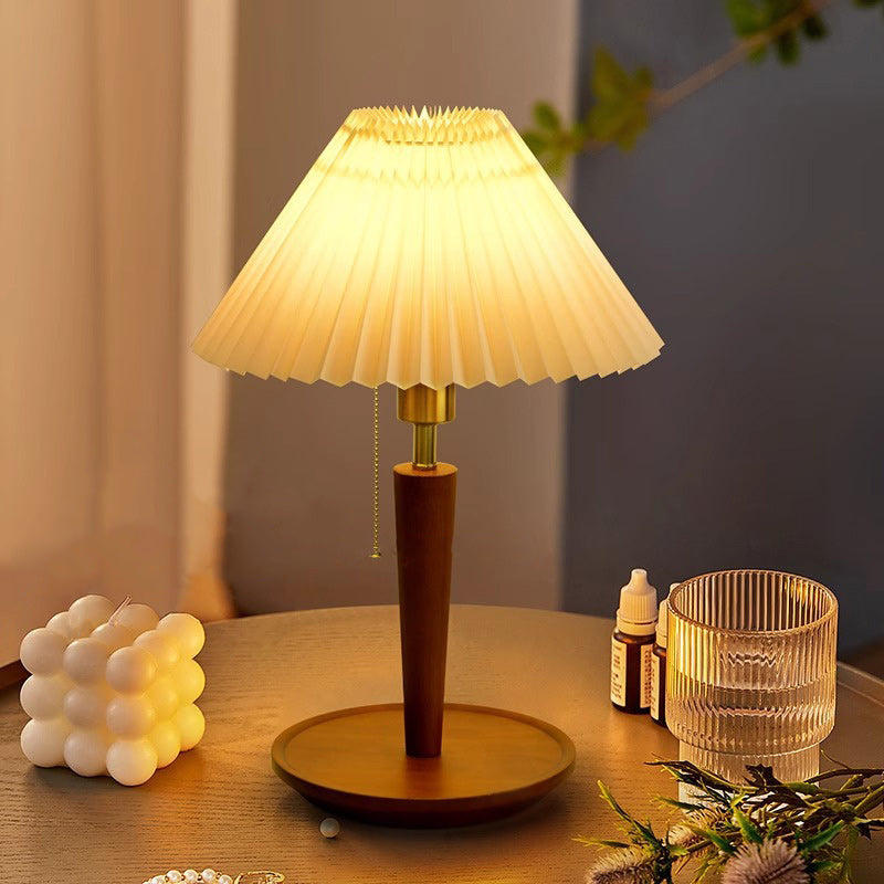 Traditional Vintage Dome Iron Wood Fabric 1-Light Table Lamp For Living Room