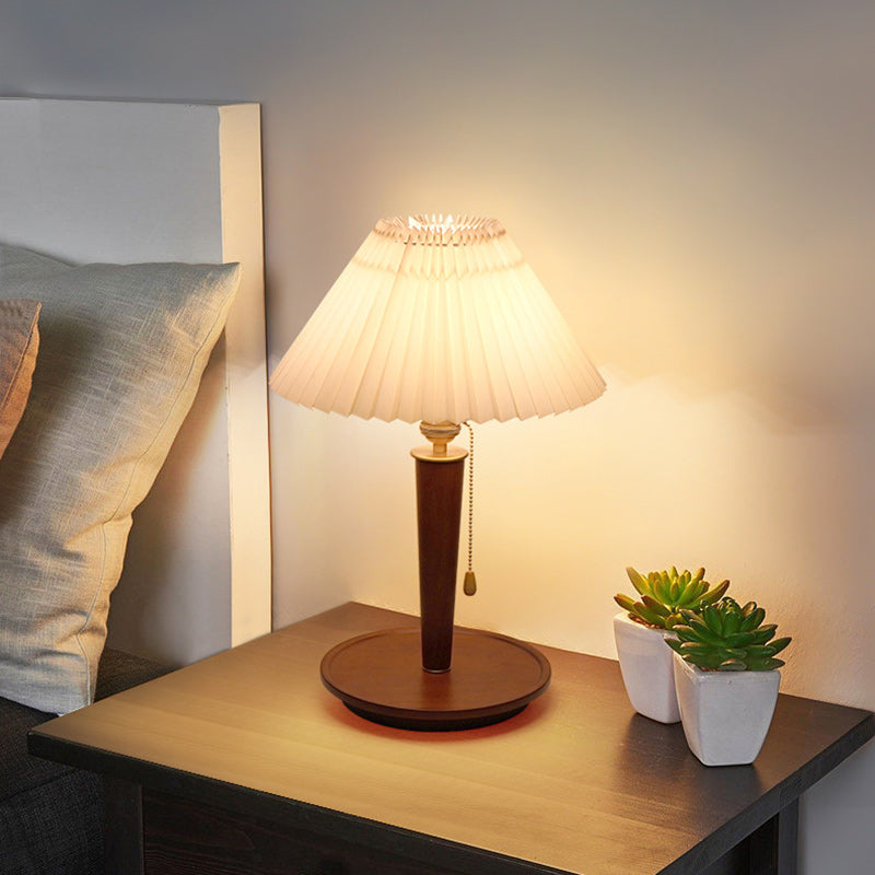 Traditional Vintage Dome Iron Wood Fabric 1-Light Table Lamp For Living Room