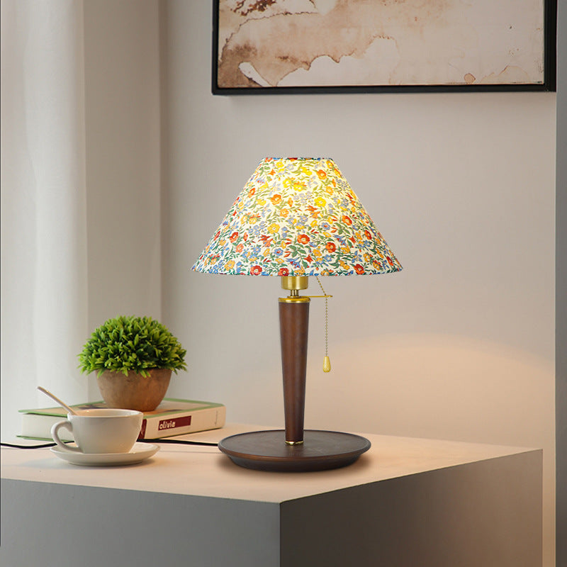 Traditional Vintage Dome Iron Wood Fabric 1-Light Table Lamp For Living Room