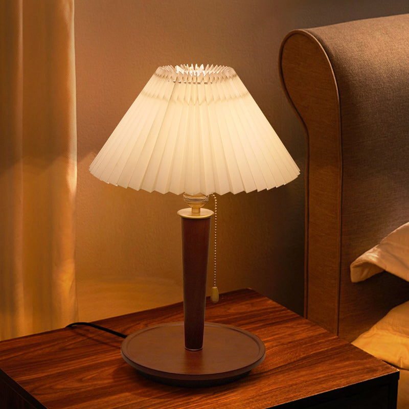 Traditional Vintage Dome Iron Wood Fabric 1-Light Table Lamp For Living Room