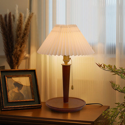 Traditional Vintage Dome Iron Wood Fabric 1-Light Table Lamp For Living Room