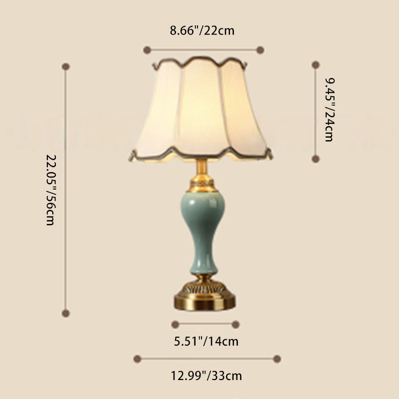 Traditional Vintage Drum Copper Ceramic Fabric 1-Light Table Lamp For Living Room