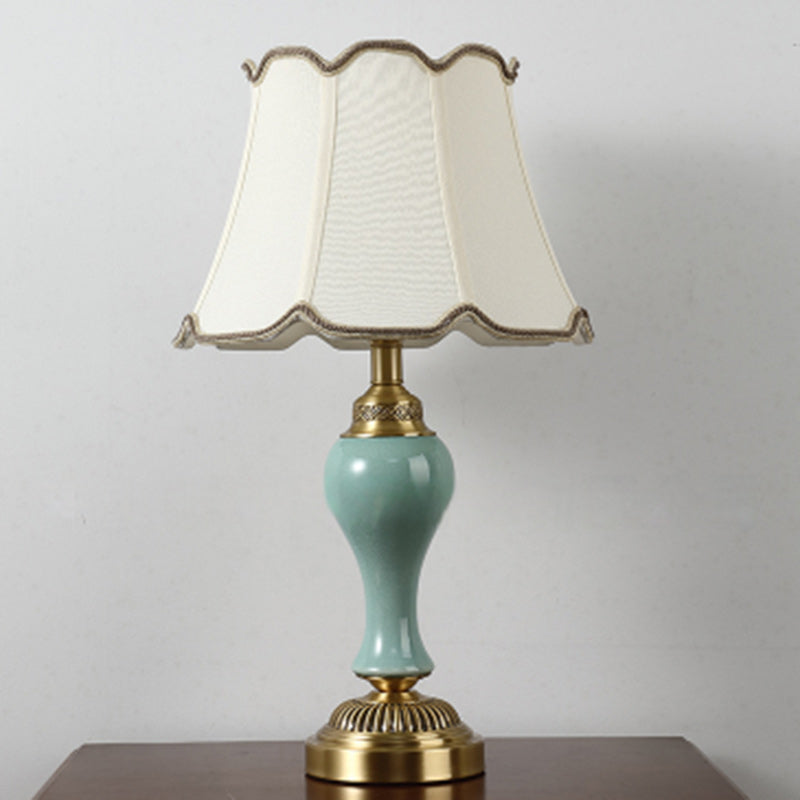 Traditional Vintage Drum Copper Ceramic Fabric 1-Light Table Lamp For Living Room