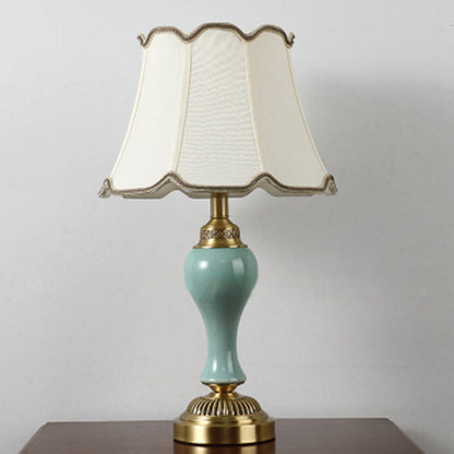 Traditional Vintage Drum Copper Ceramic Fabric 1-Light Table Lamp For Living Room