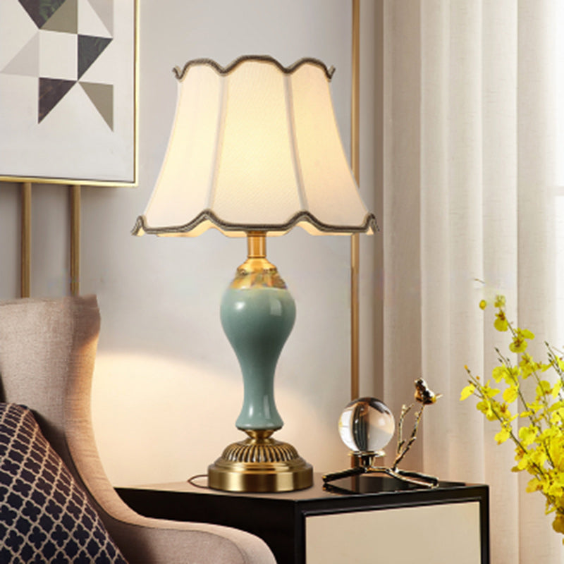 Traditional Vintage Drum Copper Ceramic Fabric 1-Light Table Lamp For Living Room