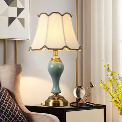 Traditional Vintage Drum Copper Ceramic Fabric 1-Light Table Lamp For Living Room