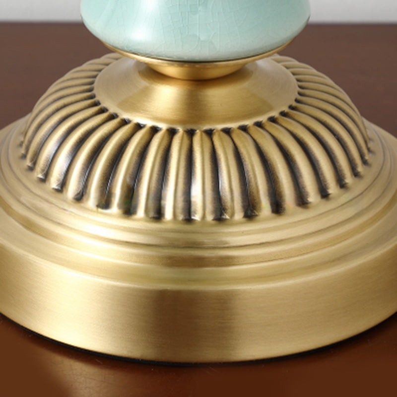 Traditional Vintage Drum Copper Ceramic Fabric 1-Light Table Lamp For Living Room
