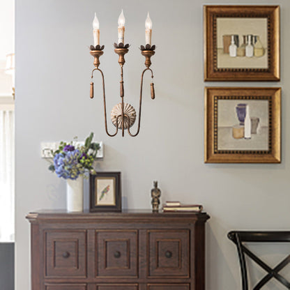 Traditional Vintage Column Iron 2/3-Light Wall Sconce Lamp For Living Room